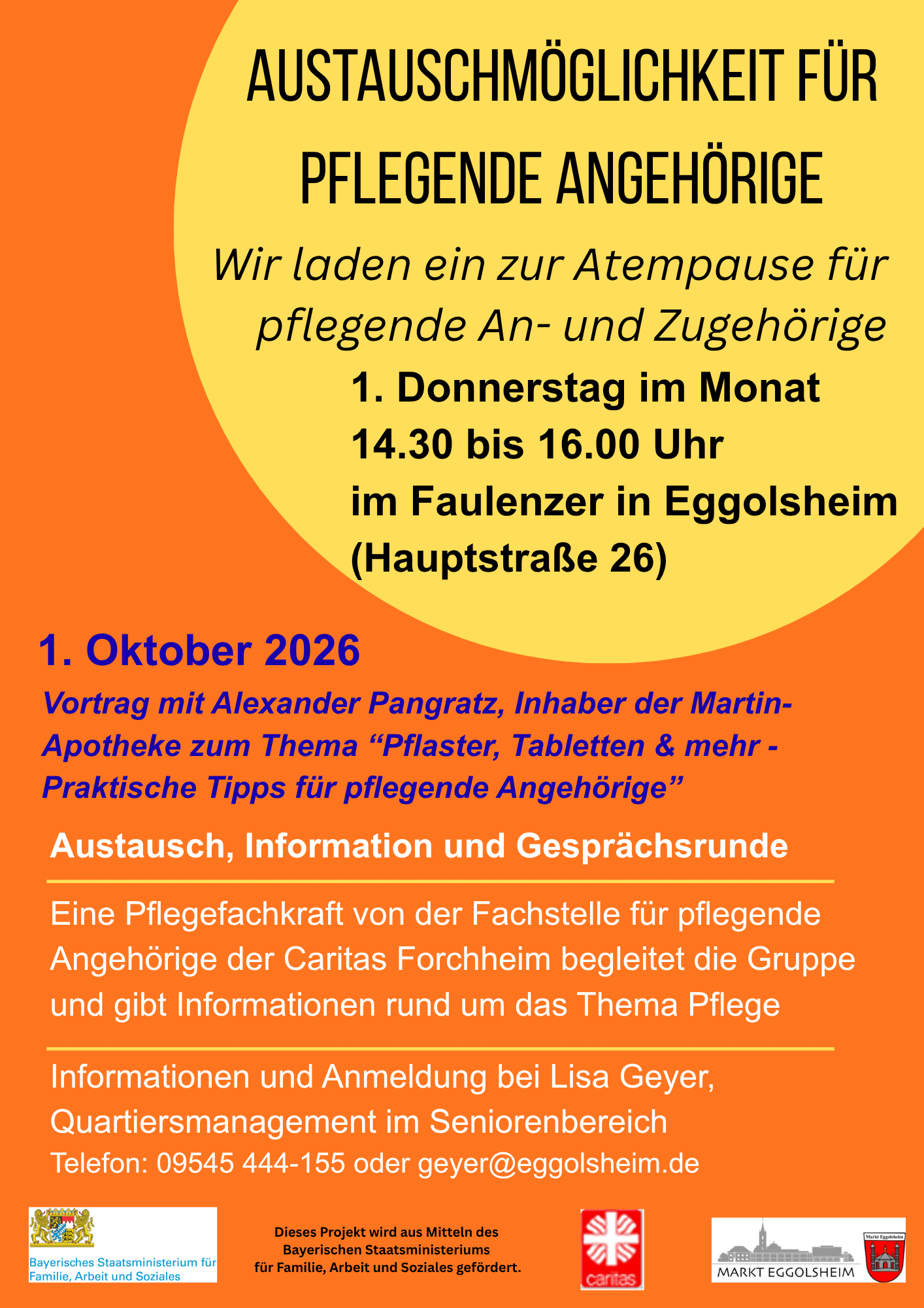 Flyer zur Atempause für pflegende An- und Zugehörige in Kooperation mit der Martin-Apotheke