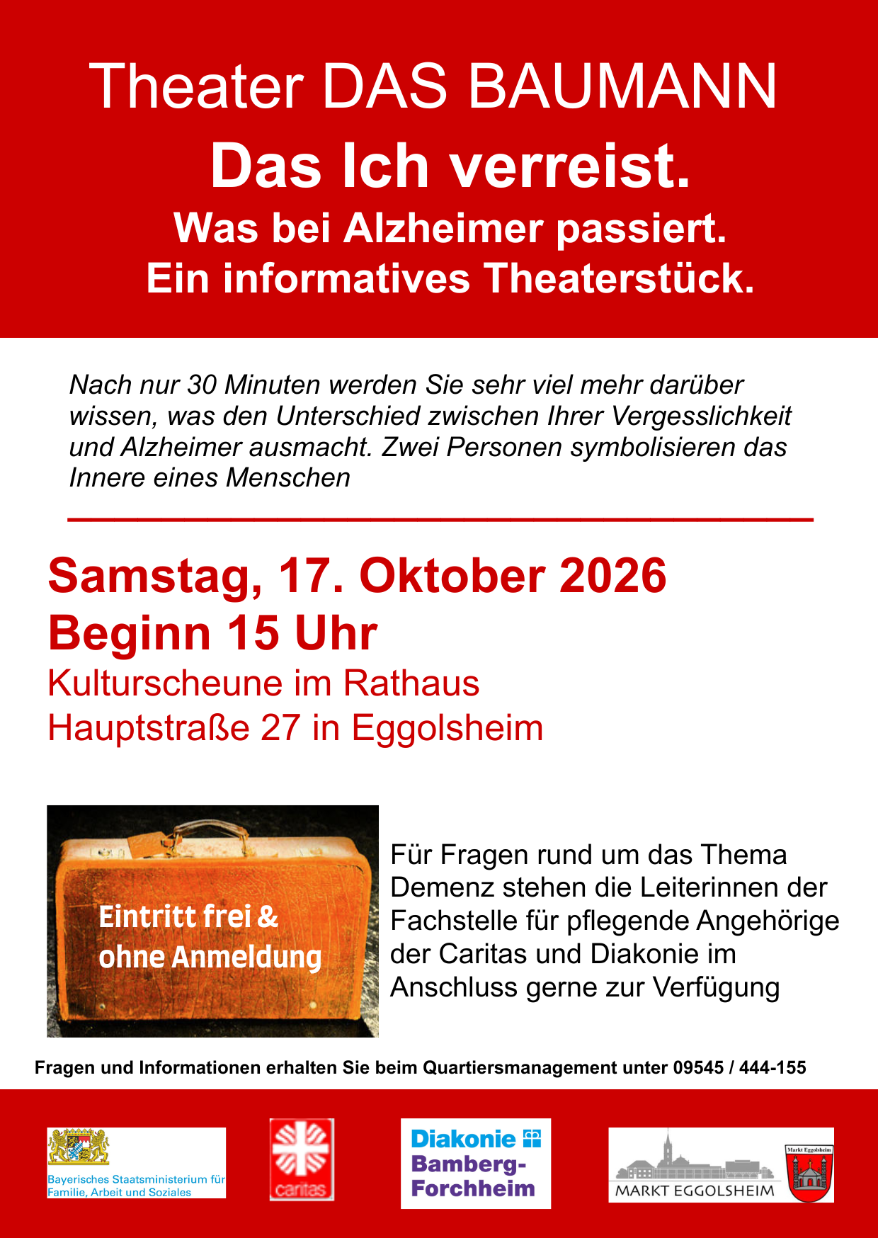 Flyer zum Theaterstück Das Ich verreist des Theaters DAS BAUMANN